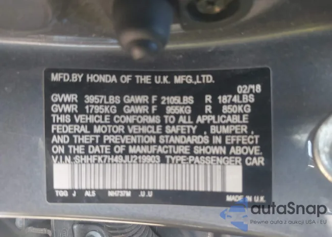 SHHFK7H49JU219903: 43186634