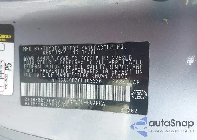 4T1CA38P76U103376: 43186744