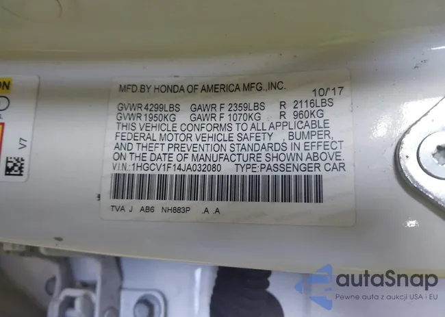 1HGCV1F14JA032080: 43186746