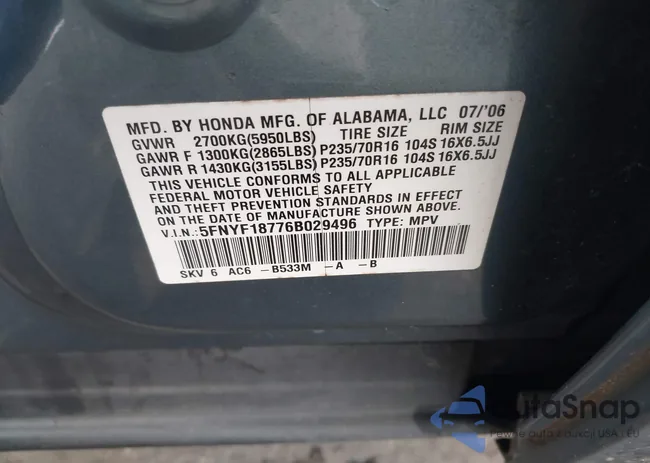 5FNYF18776B029496: 43186871