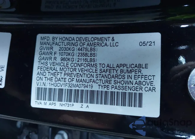 1HGCV1F32MA079419: 43186916