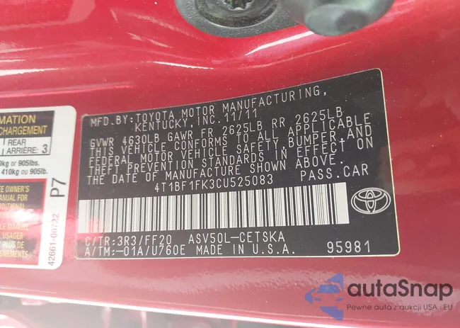 4T1BF1FK3CU525083: 43186926