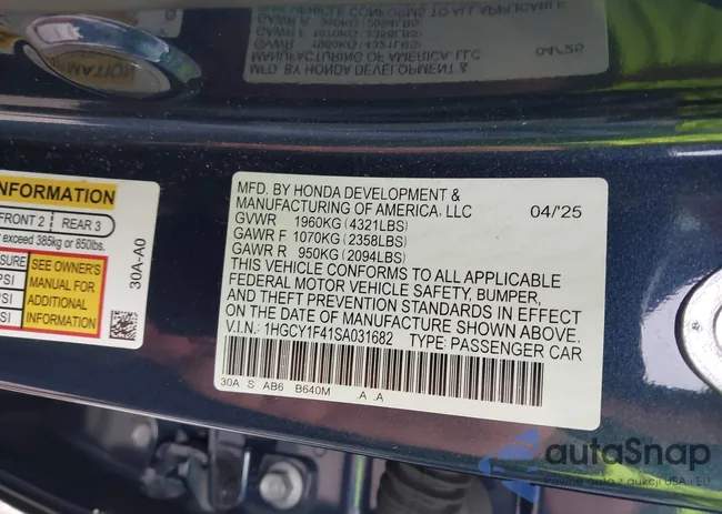 1HGCY1F41SA031682: 43186952