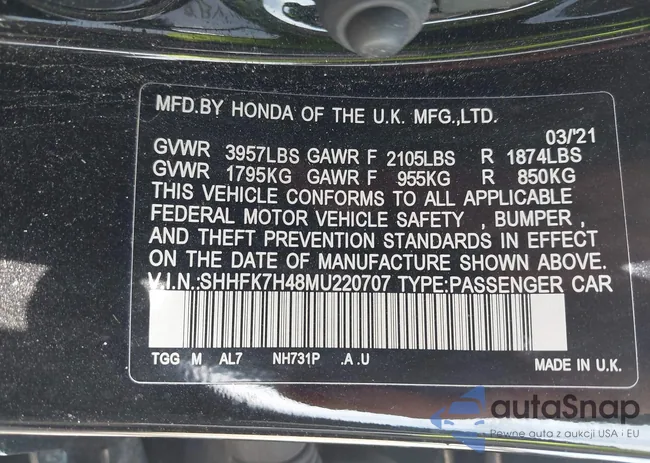 SHHFK7H48MU220707: 43188027