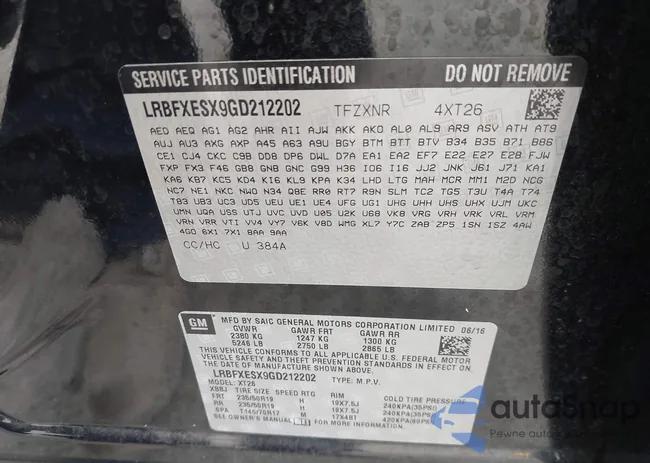 LRBFXESX9GD212202: 43188226