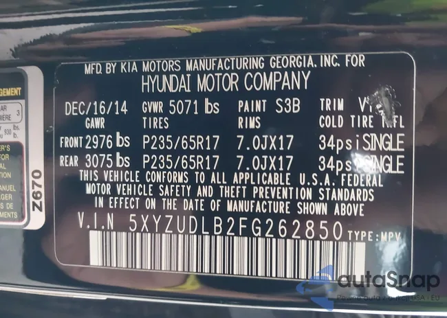 5XYZUDLB2FG262850: 43188257