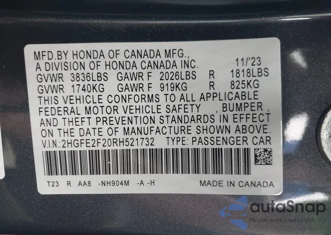 2HGFE2F20RH521732: 43188297