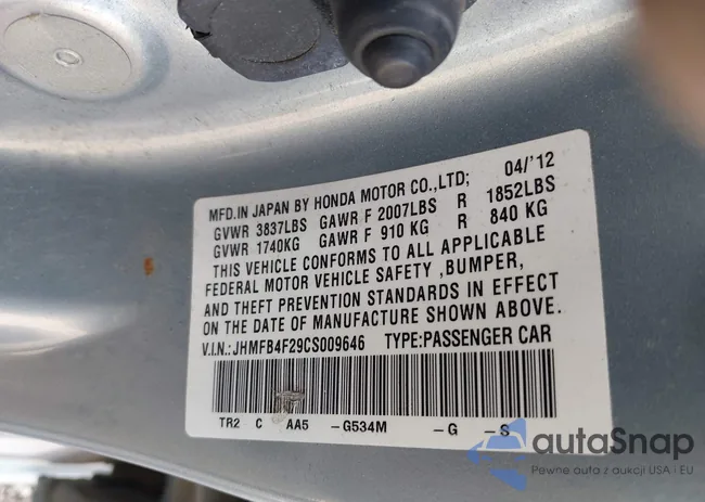 JHMFB4F29CS009646: 43188417