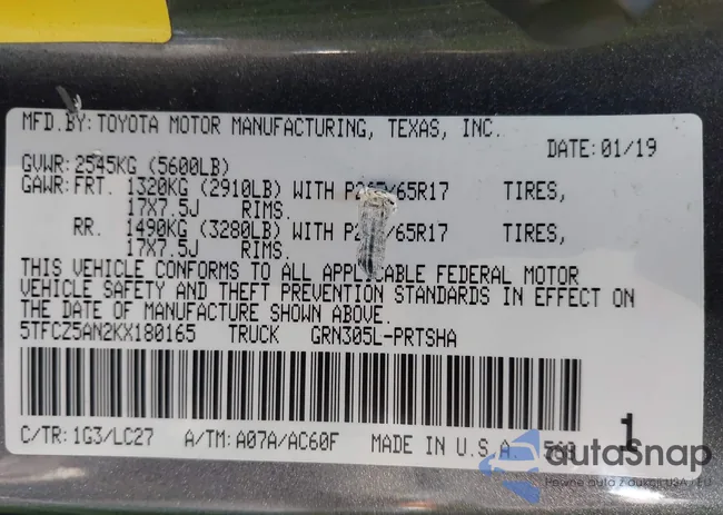 5TFCZ5AN2KX180165: 43188527