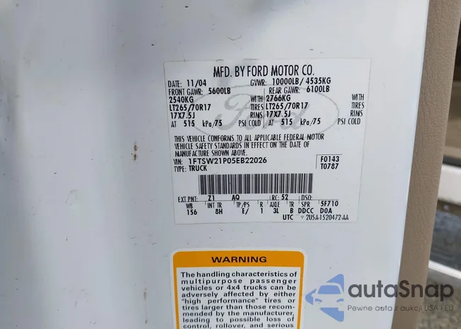 1FTSW21P05EB22026: 43188541