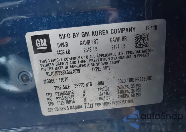 KL4CJESB3KB824629: 43187647