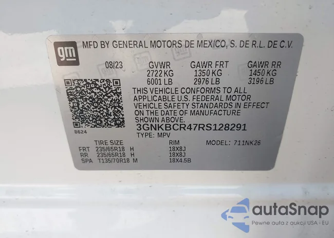 3GNKBCR47RS128291: 43187650