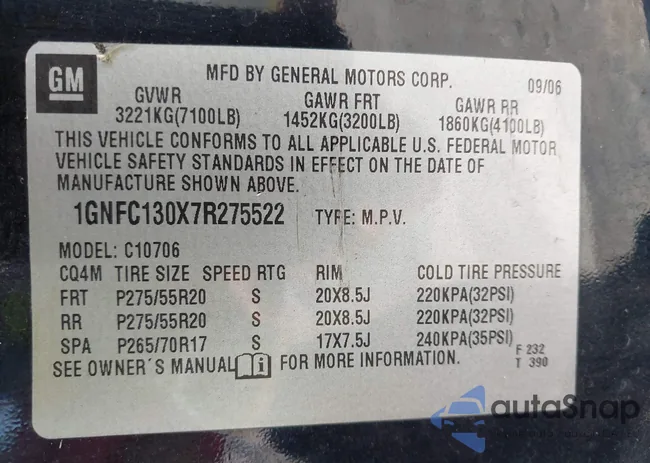 1GNFC130X7R275522: 43187662