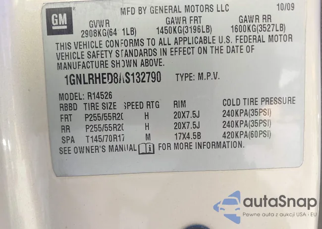 1GNLRHED8AS132790: 43187692