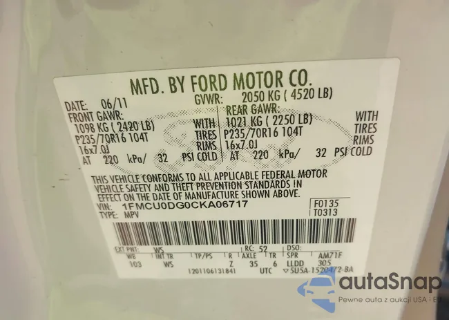 1FMCU0DG0CKA06717: 43187911