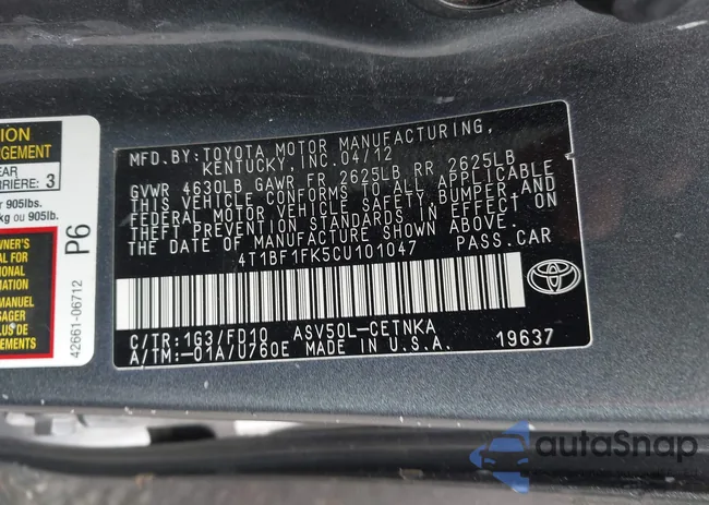 4T1BF1FK5CU101047: 43187915