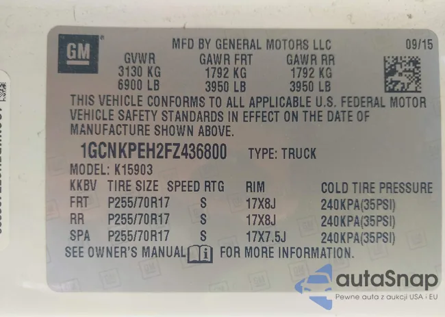 1GCNKPEH2FZ436800: 43187916