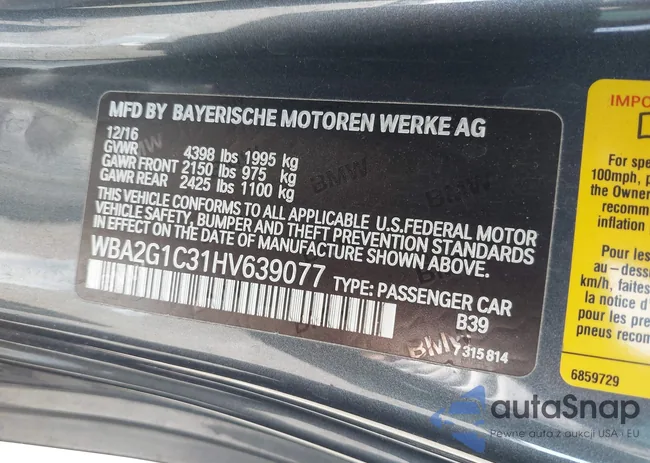 WBA2G1C31HV639077: 43188991