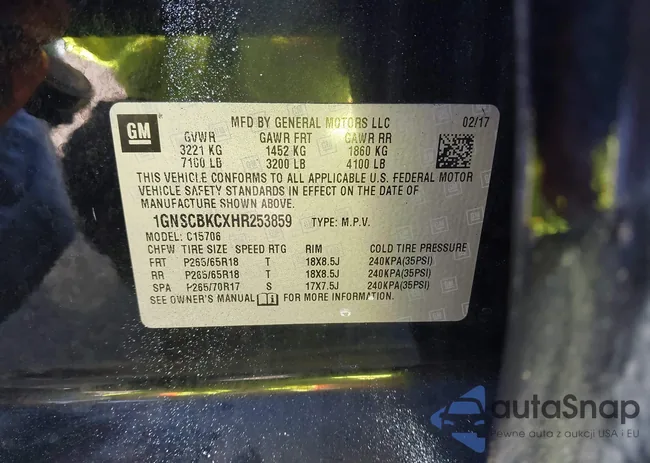 1GNSCBKCXHR253859: 43189187