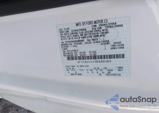 2FTZA544X3BA80585: 43189198