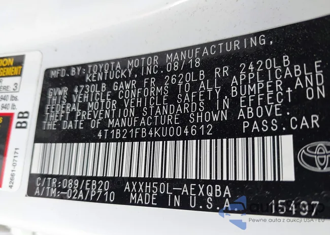 4T1B21FB4KU004612: 43189231