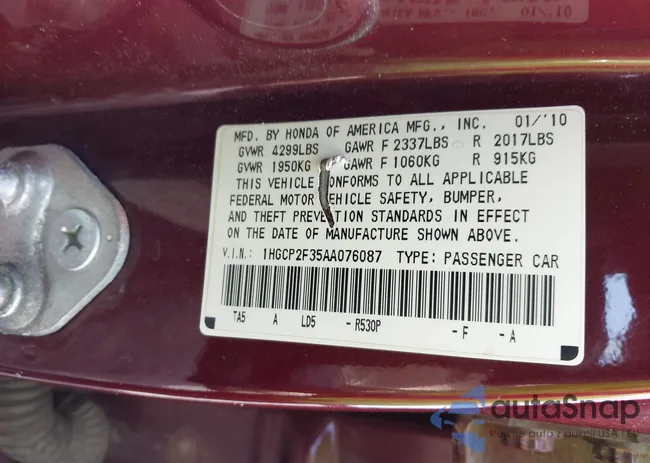 1HGCP2F35AA076087: 43189290