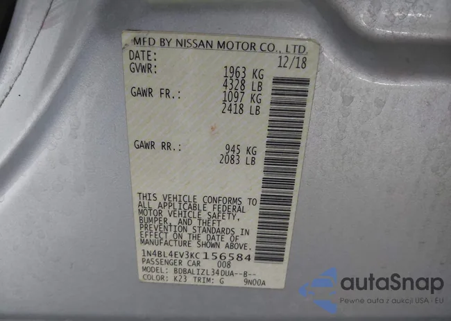 1N4BL4EV3KC156584: 43189312