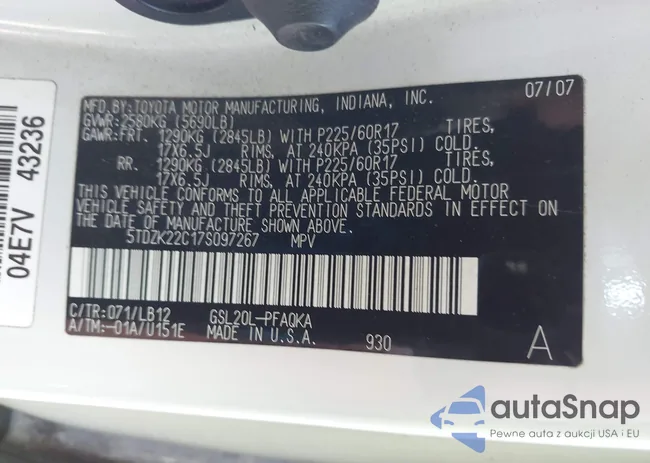 5TDZK22C17S097267: 43189509