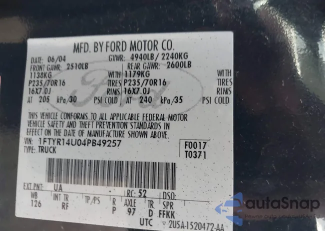 1FTYR14U04PB49257: 43188873