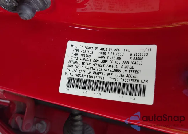 1HGCR2F10HA111024: 43188877