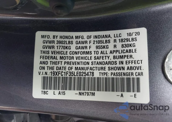 19XFC1F35LE025478: 43190001