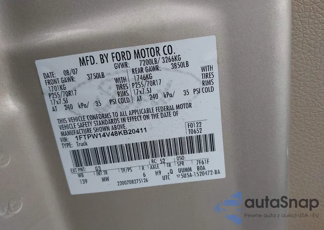 1FTPW14V48KB20411: 43190054