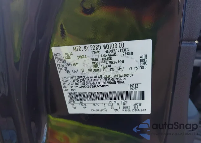 1FMCU9DG9BKA74839: 43190059