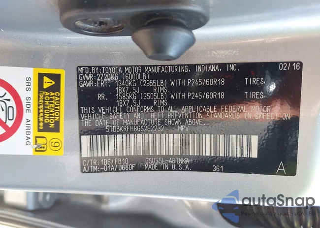 5TDBKRFH8GS262232: 43190067