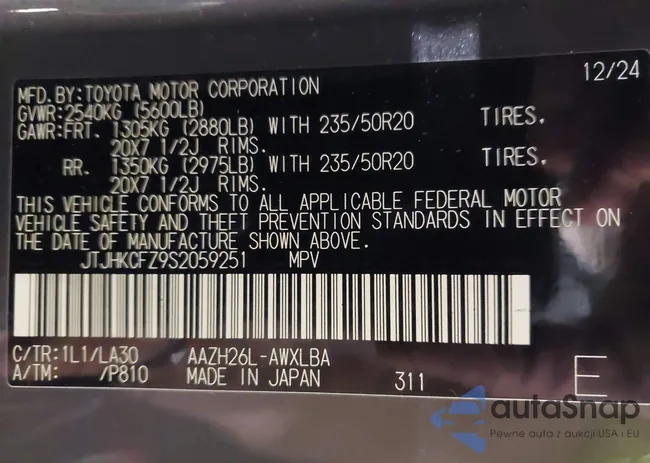 JTJHKCFZ9S2059251: 43190098