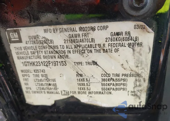 1GTHK23122F197153: 43190266