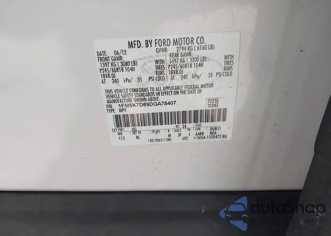 1FM5K7D89DGA78407: 43190332