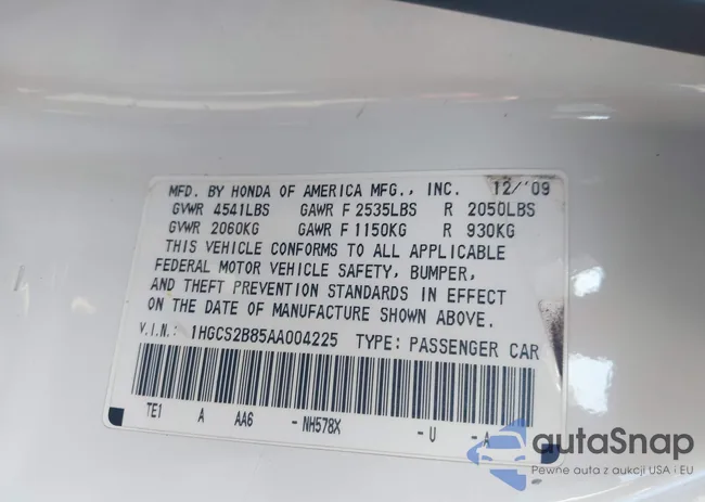 1HGCS2B85AA004225: 43190429