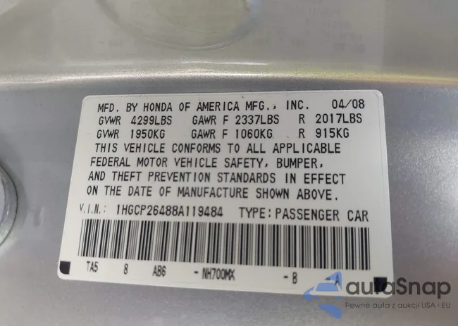 1HGCP26488A119484: 43190503