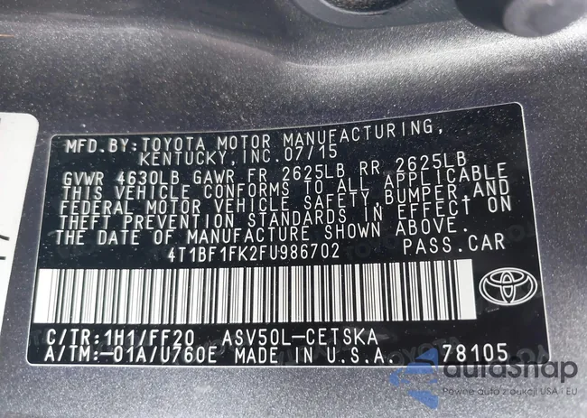 4T1BF1FK2FU986702: 43189681