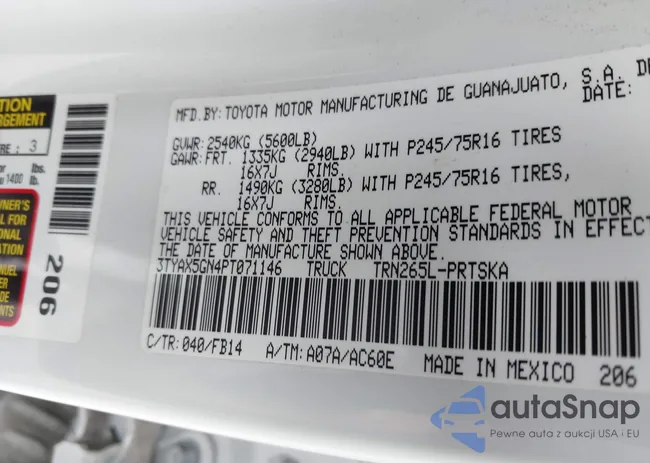 3TYAX5GN4PT071146: 43189707