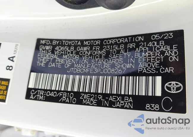 JTDBCMFE3PJ008267: 43189906