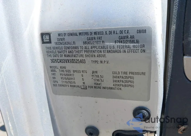 3GNCA53VX9S525403: 43190999