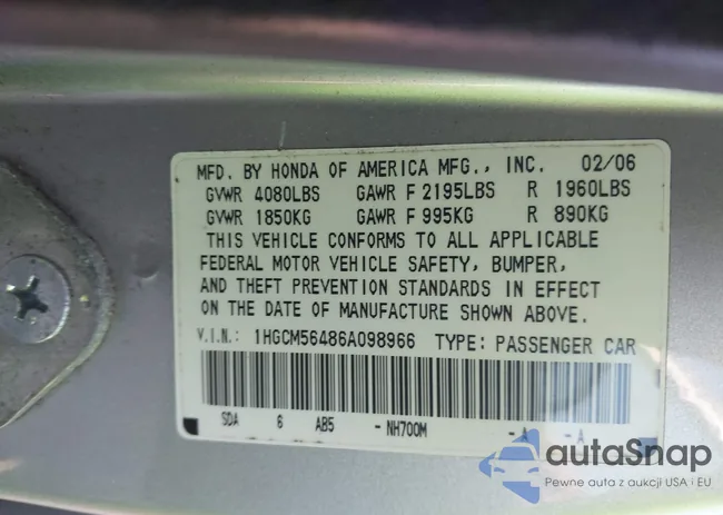 1HGCM56486A098966: 43191019