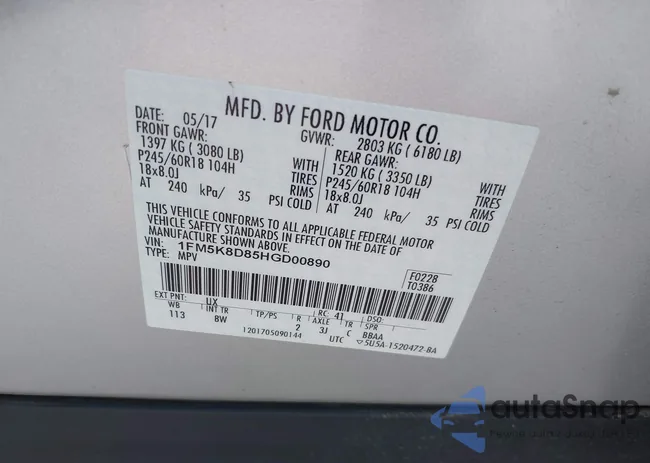 1FM5K8D85HGD00890: 43191070