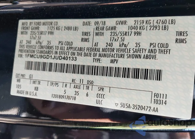 1FMCU9GD1JUD40133: 43191092