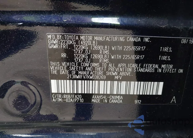 2T3RWRFV7KW038269: 43191138