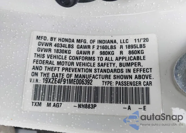 19XZE4F91ME006392: 43191162