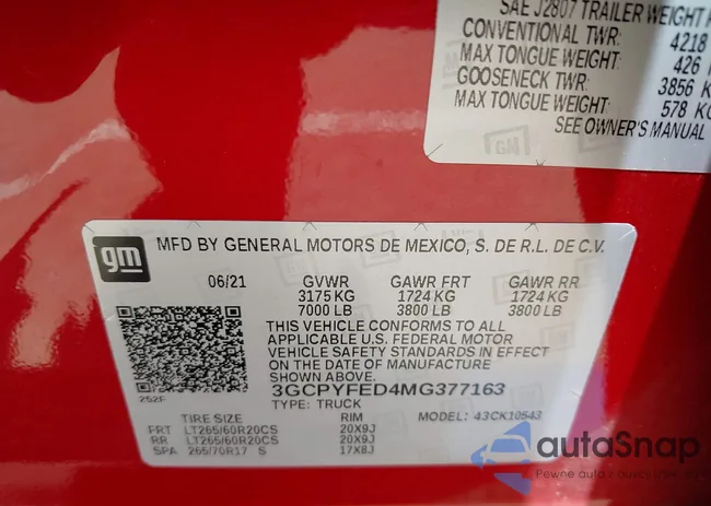 3GCPYFED4MG377163: 43191179