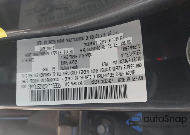 3MYDLBZV6GY116355: 43191220